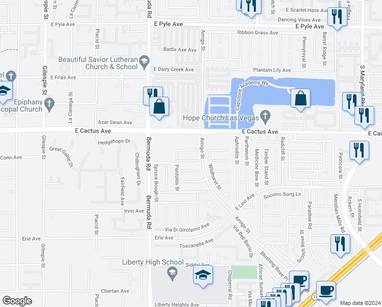 map of restaurants, bars, coffee shops, grocery stores, and more near 551 Mossy Bark Court in Las Vegas