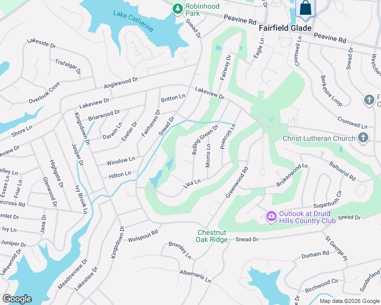 map of restaurants, bars, coffee shops, grocery stores, and more near 128 Rolling Green Drive in Crossville