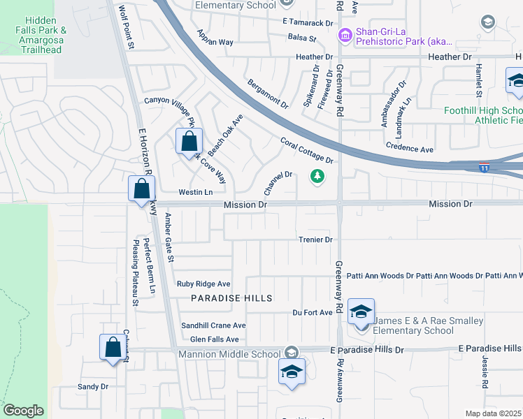 map of restaurants, bars, coffee shops, grocery stores, and more near 163 Channel Drive in Henderson