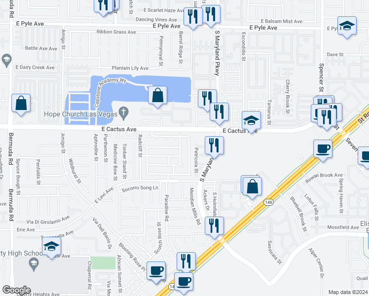 map of restaurants, bars, coffee shops, grocery stores, and more near 10524 Corte Sierra Street in Las Vegas