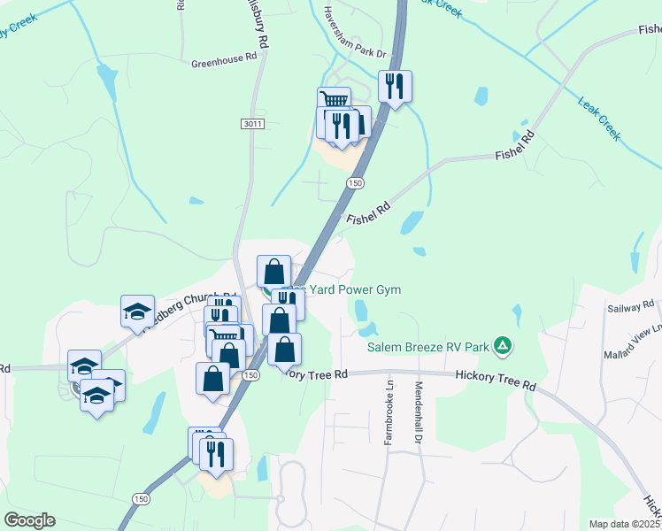map of restaurants, bars, coffee shops, grocery stores, and more near 5255 Peters Creek Parkway in Winston-Salem