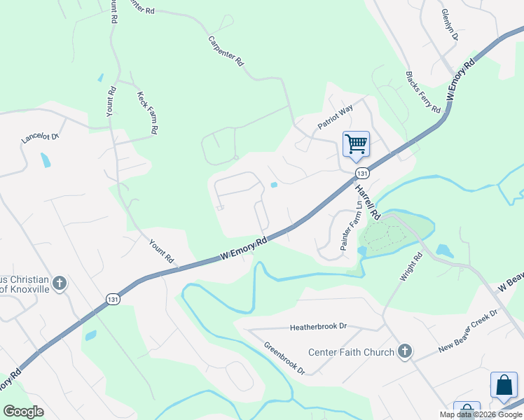 map of restaurants, bars, coffee shops, grocery stores, and more near 7416 Napa Valley Way in Knoxville