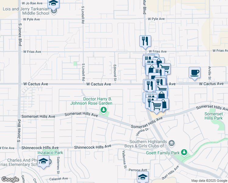 map of restaurants, bars, coffee shops, grocery stores, and more near 5225 Villa Dante Avenue in Las Vegas
