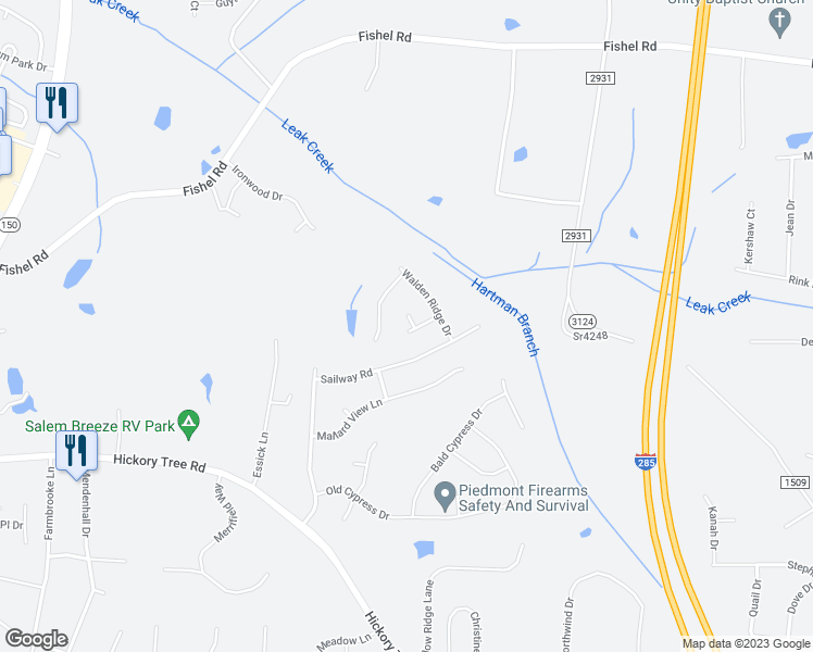 map of restaurants, bars, coffee shops, grocery stores, and more near 5040 Teal Court in Winston-Salem