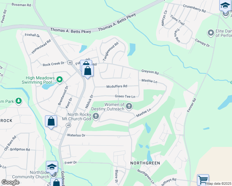 map of restaurants, bars, coffee shops, grocery stores, and more near 1301 Mcduffers Road in Rocky Mount