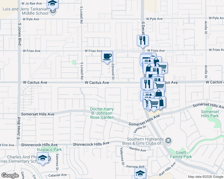 map of restaurants, bars, coffee shops, grocery stores, and more near 5225 Villa Dante Avenue in Las Vegas