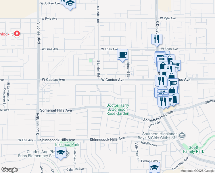 map of restaurants, bars, coffee shops, grocery stores, and more near 5423 San Florentine Avenue in Las Vegas