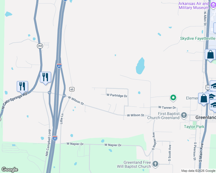map of restaurants, bars, coffee shops, grocery stores, and more near 760 West Foothills Drive in Fayetteville