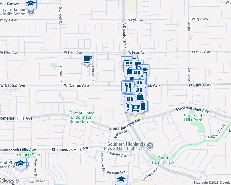 map of restaurants, bars, coffee shops, grocery stores, and more near 4984 Danube Avenue in Las Vegas