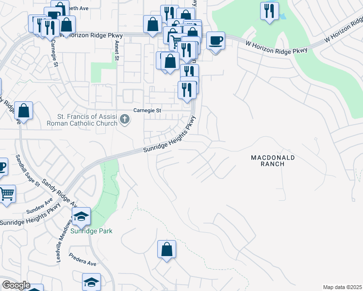 map of restaurants, bars, coffee shops, grocery stores, and more near 2240 Sky Pointe Ridge Drive in Henderson