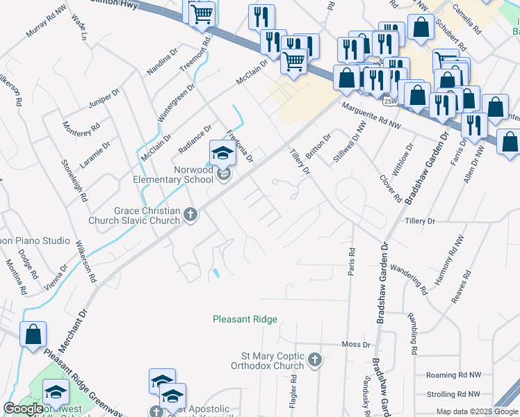 map of restaurants, bars, coffee shops, grocery stores, and more near 1716 Merchants Drive in Knoxville