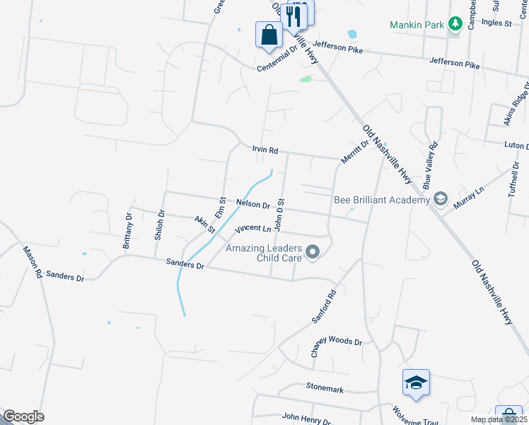 map of restaurants, bars, coffee shops, grocery stores, and more near 186 Nelson Drive in La Vergne