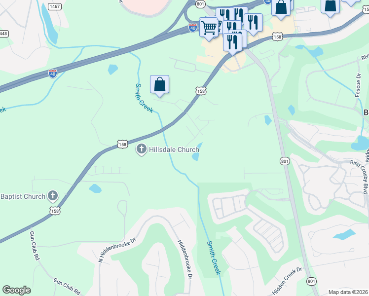 map of restaurants, bars, coffee shops, grocery stores, and more near 5100 U.S. 158 in Advance