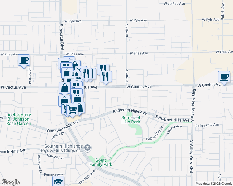 map of restaurants, bars, coffee shops, grocery stores, and more near 4458 Verdiccio Avenue in Las Vegas