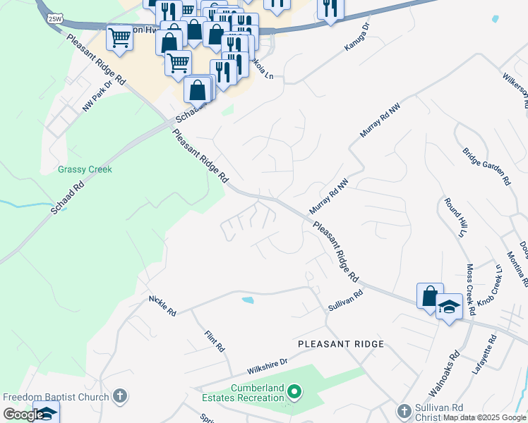 map of restaurants, bars, coffee shops, grocery stores, and more near 6331 Pleasant Ridge Road in Knoxville