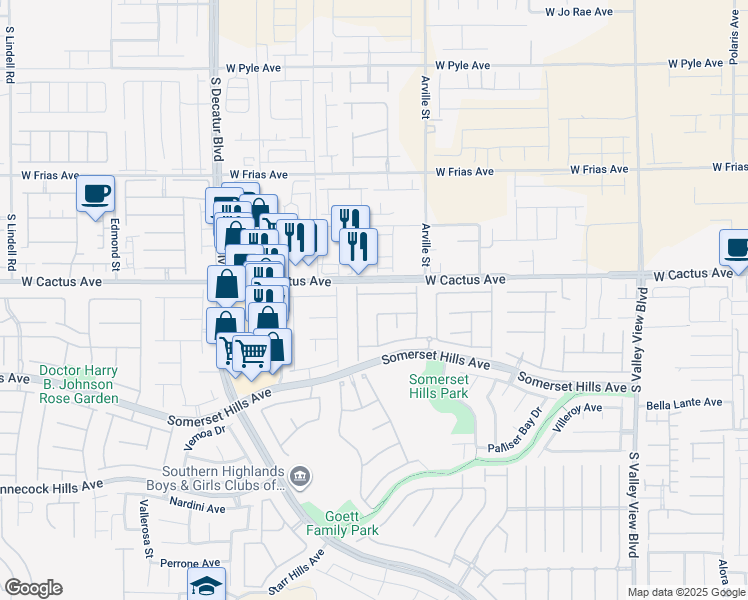 map of restaurants, bars, coffee shops, grocery stores, and more near 4489 Verdiccio Avenue in Las Vegas