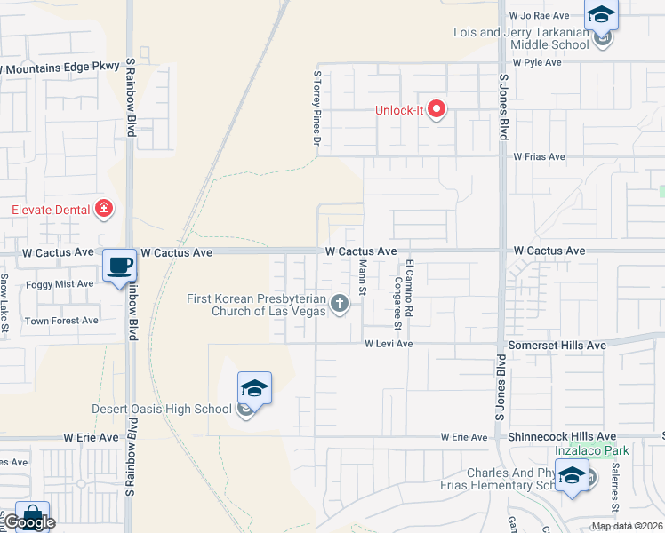 map of restaurants, bars, coffee shops, grocery stores, and more near Siesta Key Street in Las Vegas