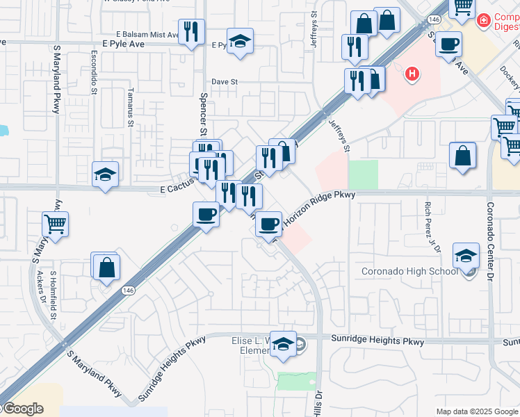 map of restaurants, bars, coffee shops, grocery stores, and more near 800 Seven Hills Drive in Henderson