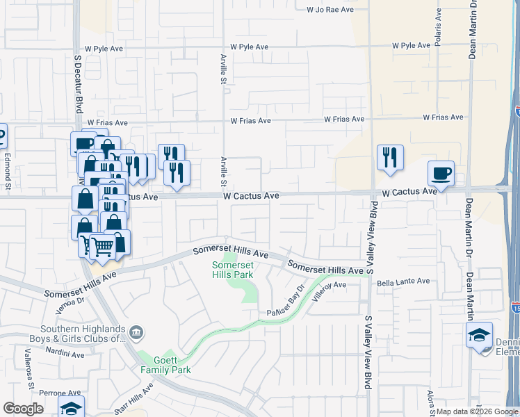 map of restaurants, bars, coffee shops, grocery stores, and more near 4251 Livorno Avenue in Las Vegas