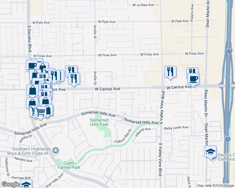 map of restaurants, bars, coffee shops, grocery stores, and more near 10530 Canon Perdido Street in Las Vegas