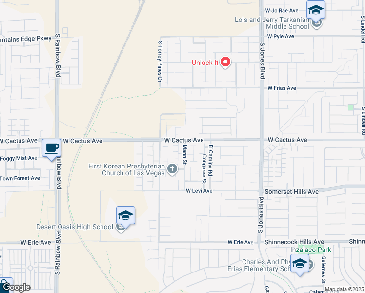 map of restaurants, bars, coffee shops, grocery stores, and more near 10519 Mann Street in Las Vegas