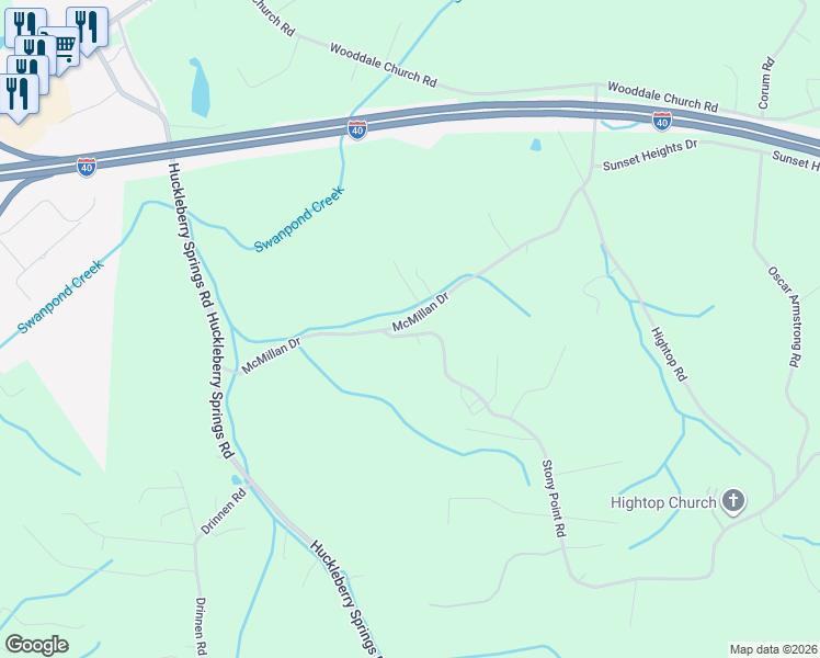 map of restaurants, bars, coffee shops, grocery stores, and more near 7713 McMillan Drive in Knoxville
