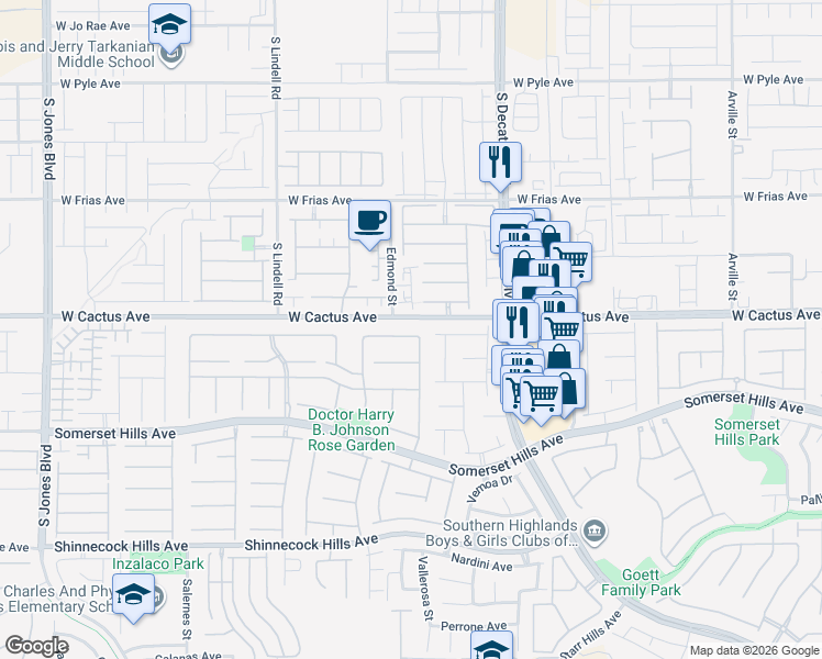 map of restaurants, bars, coffee shops, grocery stores, and more near 5150 Villa Dante Avenue in Las Vegas