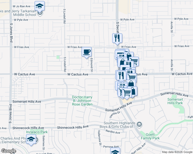 map of restaurants, bars, coffee shops, grocery stores, and more near 5150 Villa Dante Avenue in Las Vegas