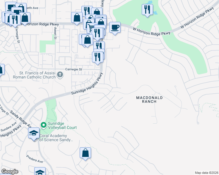 map of restaurants, bars, coffee shops, grocery stores, and more near 817 Horizon Canyon Drive in Henderson