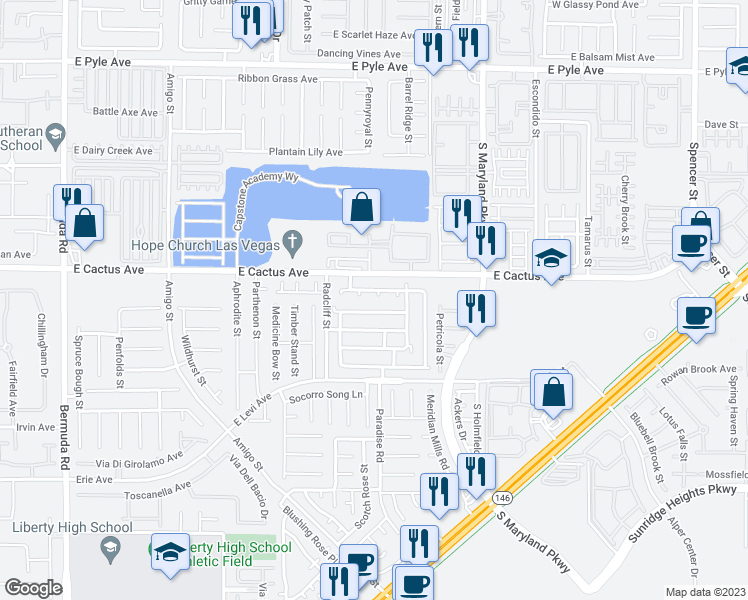 map of restaurants, bars, coffee shops, grocery stores, and more near 10519 Pena Blanca Court in Las Vegas