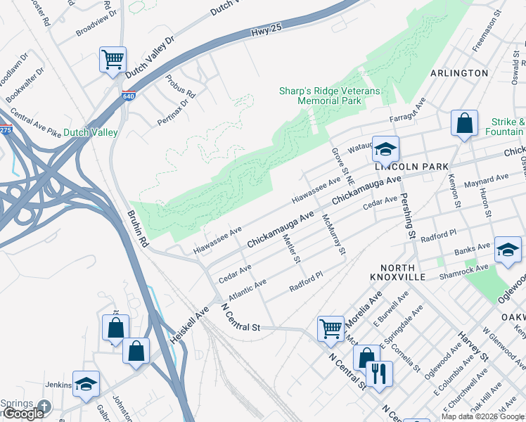 map of restaurants, bars, coffee shops, grocery stores, and more near 305 Hiawassee Avenue in Knoxville