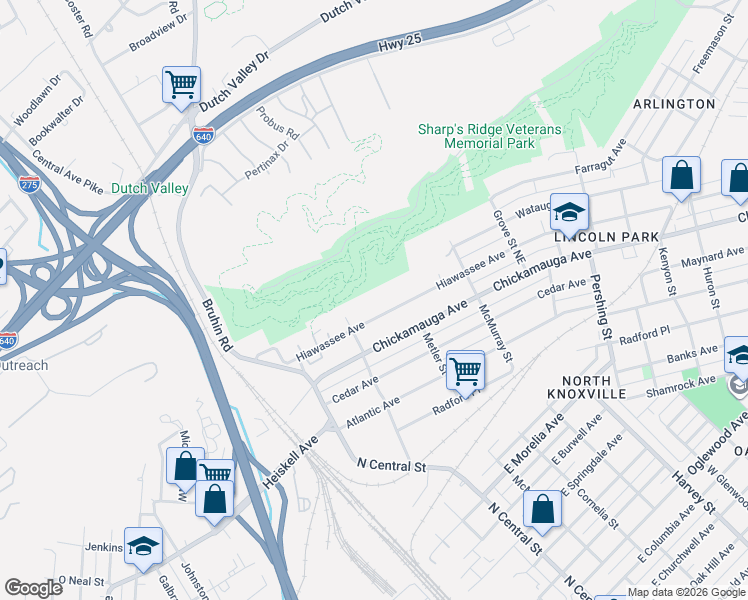 map of restaurants, bars, coffee shops, grocery stores, and more near 305 Hiawassee Avenue in Knoxville