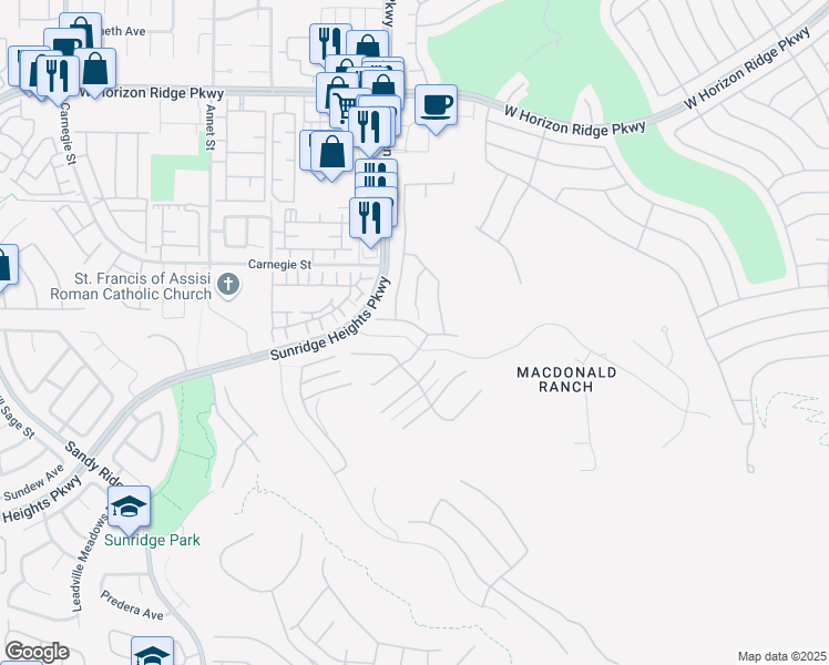 map of restaurants, bars, coffee shops, grocery stores, and more near 2169 Radiant Horizon Ave in Henderson