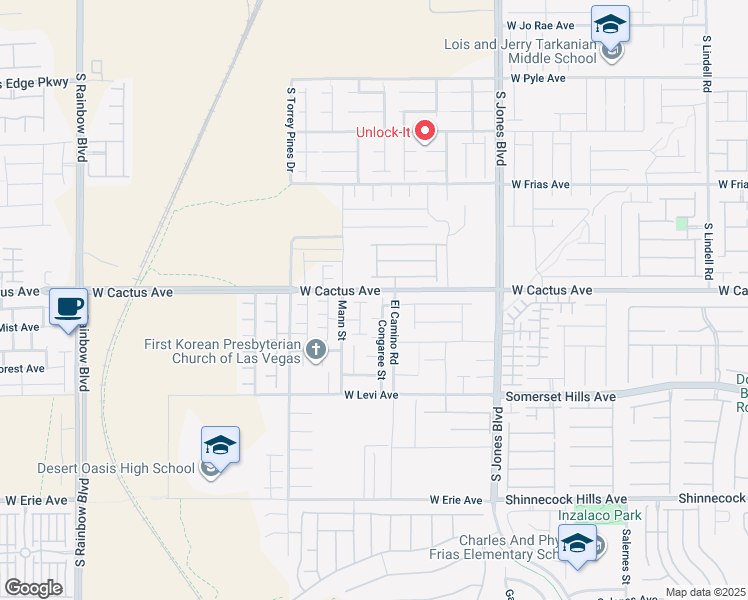 map of restaurants, bars, coffee shops, grocery stores, and more near 6337 West Cactus Avenue in Las Vegas
