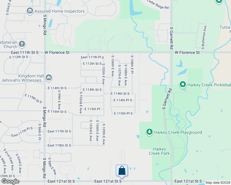map of restaurants, bars, coffee shops, grocery stores, and more near 10619 East 114th Street in Bixby