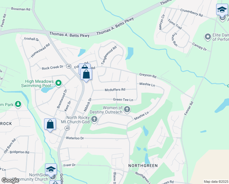 map of restaurants, bars, coffee shops, grocery stores, and more near 1301 Mcduffers Road in Rocky Mount