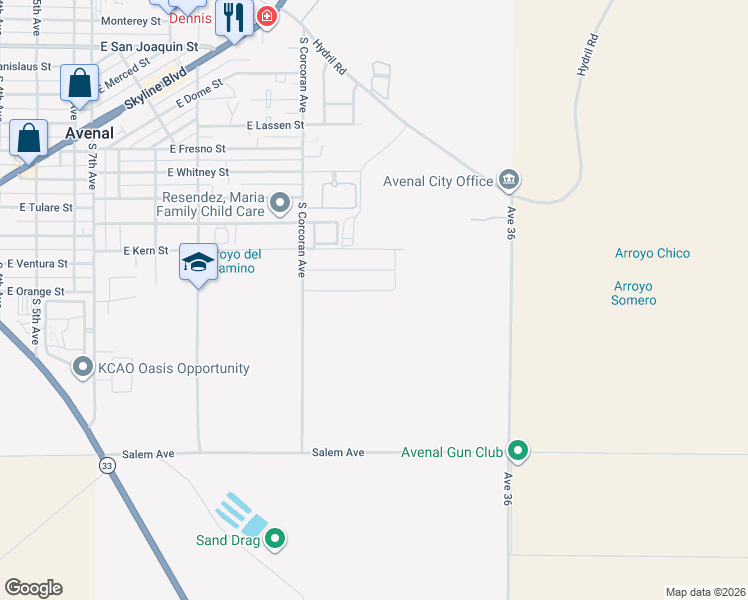 map of restaurants, bars, coffee shops, grocery stores, and more near 1224 East Orange Street in Avenal