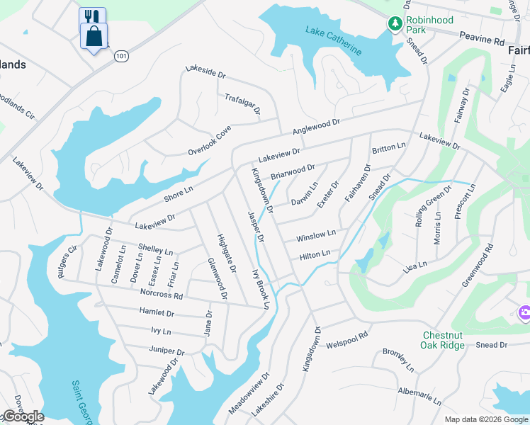map of restaurants, bars, coffee shops, grocery stores, and more near 122 Kingsdown Drive in Crossville