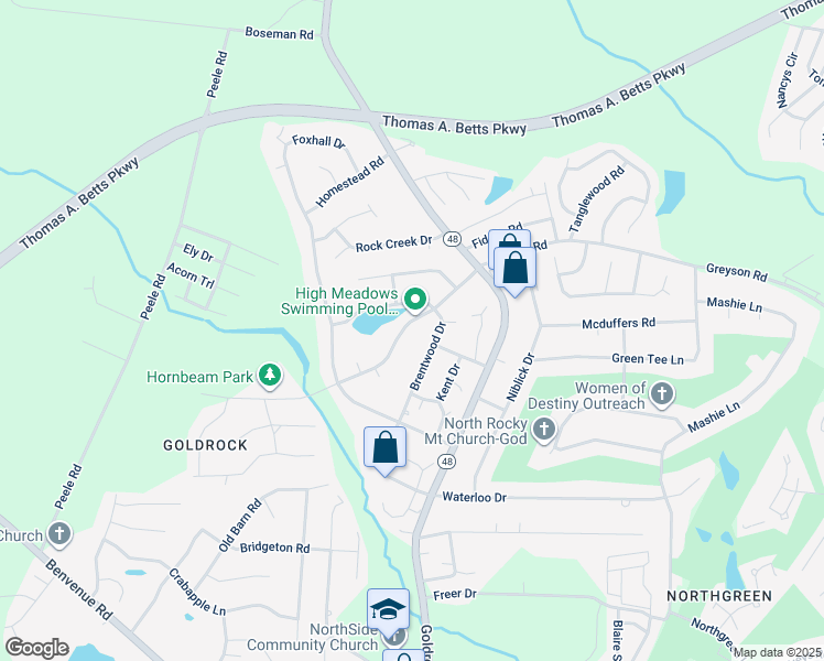 map of restaurants, bars, coffee shops, grocery stores, and more near 241 Cunningham Drive in Rocky Mount