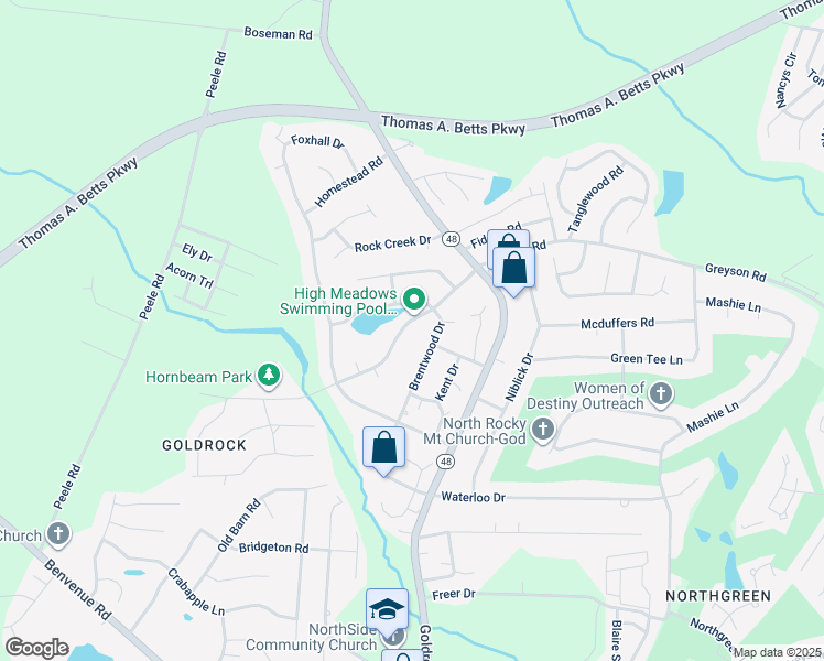 map of restaurants, bars, coffee shops, grocery stores, and more near 241 Cunningham Drive in Rocky Mount