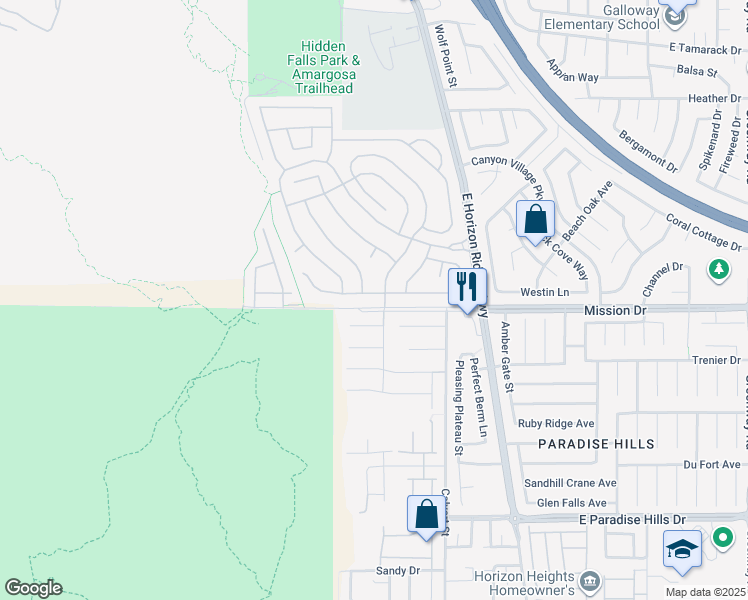 map of restaurants, bars, coffee shops, grocery stores, and more near 43 Pangloss Street in Henderson