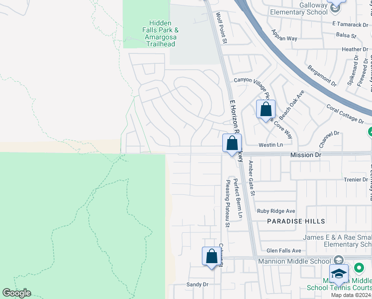 map of restaurants, bars, coffee shops, grocery stores, and more near 43 Pangloss Street in Henderson