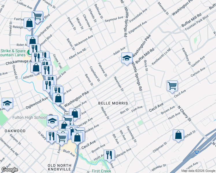 map of restaurants, bars, coffee shops, grocery stores, and more near 2008 Washington Pike in Knoxville