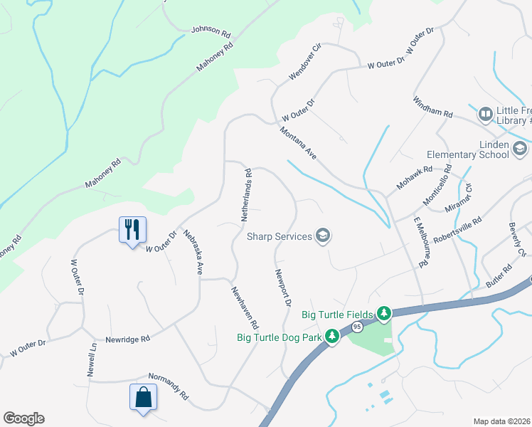 map of restaurants, bars, coffee shops, grocery stores, and more near 104 Newark Lane in Oak Ridge