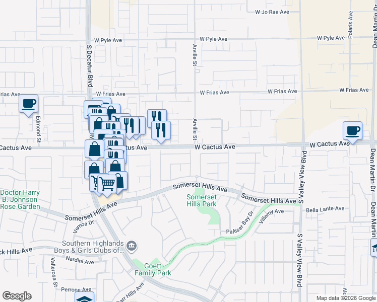 map of restaurants, bars, coffee shops, grocery stores, and more near 4458 Verdiccio Avenue in Las Vegas