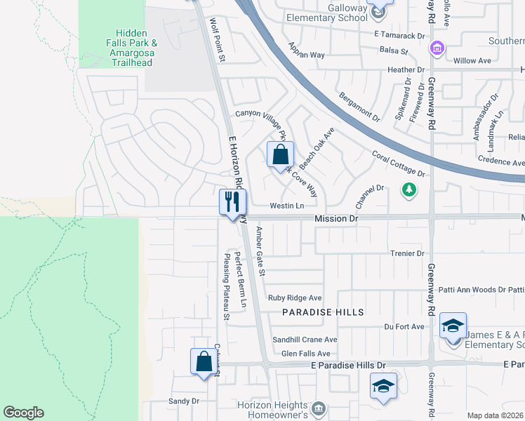 map of restaurants, bars, coffee shops, grocery stores, and more near 111 Westin Lane in Henderson