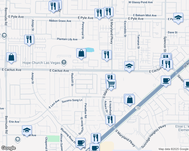 map of restaurants, bars, coffee shops, grocery stores, and more near 10528 Corte Sierra Street in Las Vegas