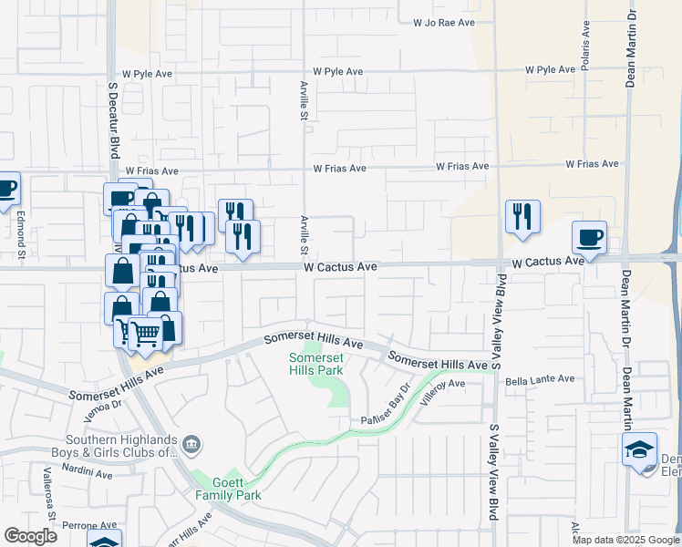 map of restaurants, bars, coffee shops, grocery stores, and more near 4294 Livorno Ave in Las Vegas