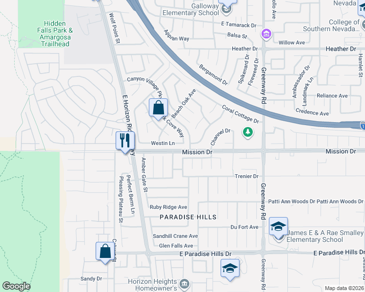 map of restaurants, bars, coffee shops, grocery stores, and more near 143 Westin Lane in Henderson