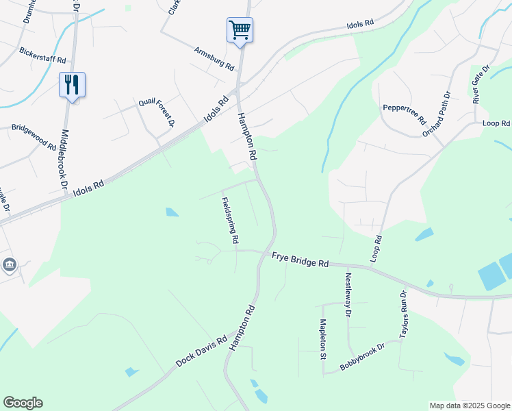 map of restaurants, bars, coffee shops, grocery stores, and more near 145 River Crest Court in Clemmons